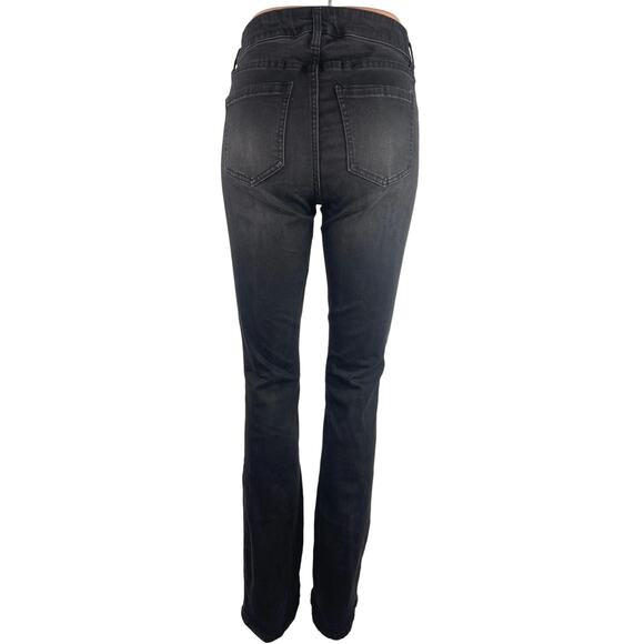 Fashion Nova Black Washed Mid Rise Distressed Denim Flare Jeans Size 27 - Picture 3 of 5